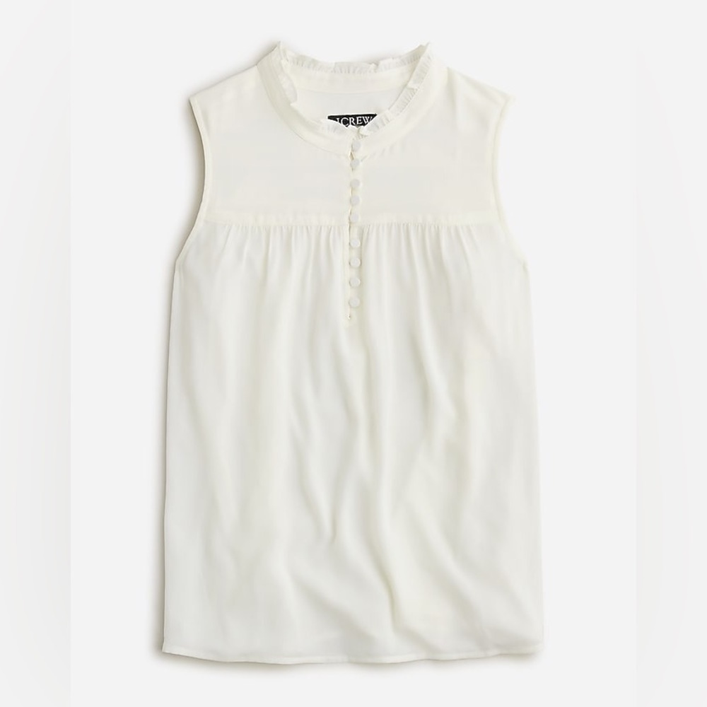 J Crew NWT Sleeveless button-front ruffleneck popover BS139
